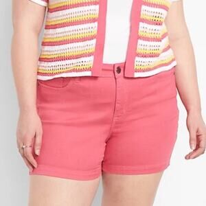 LANE BRYANT SIGNATURE SHORTS FLEX MAGIC WAISTBAND PINK COTTON BLEND SIZE 16